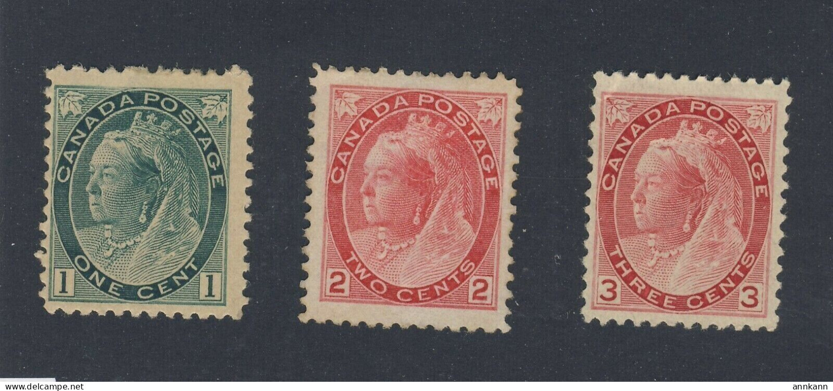 3x Canada MH Victoria Numeral #75-1c #77-2c Carmine #78-3c Guide Value = $165.00 - Unused Stamps