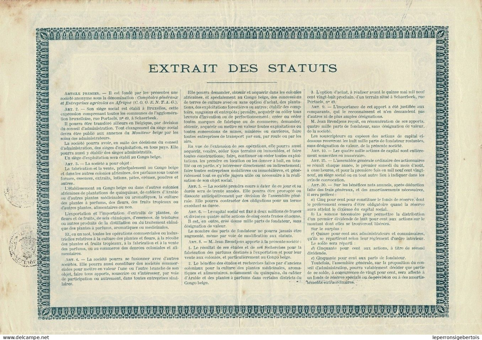 Titre De 1928 - Comptoirs Généraux & Entreprise Agricoles En Afrique - C.O.G.E.N.T.A.G. - Afrika