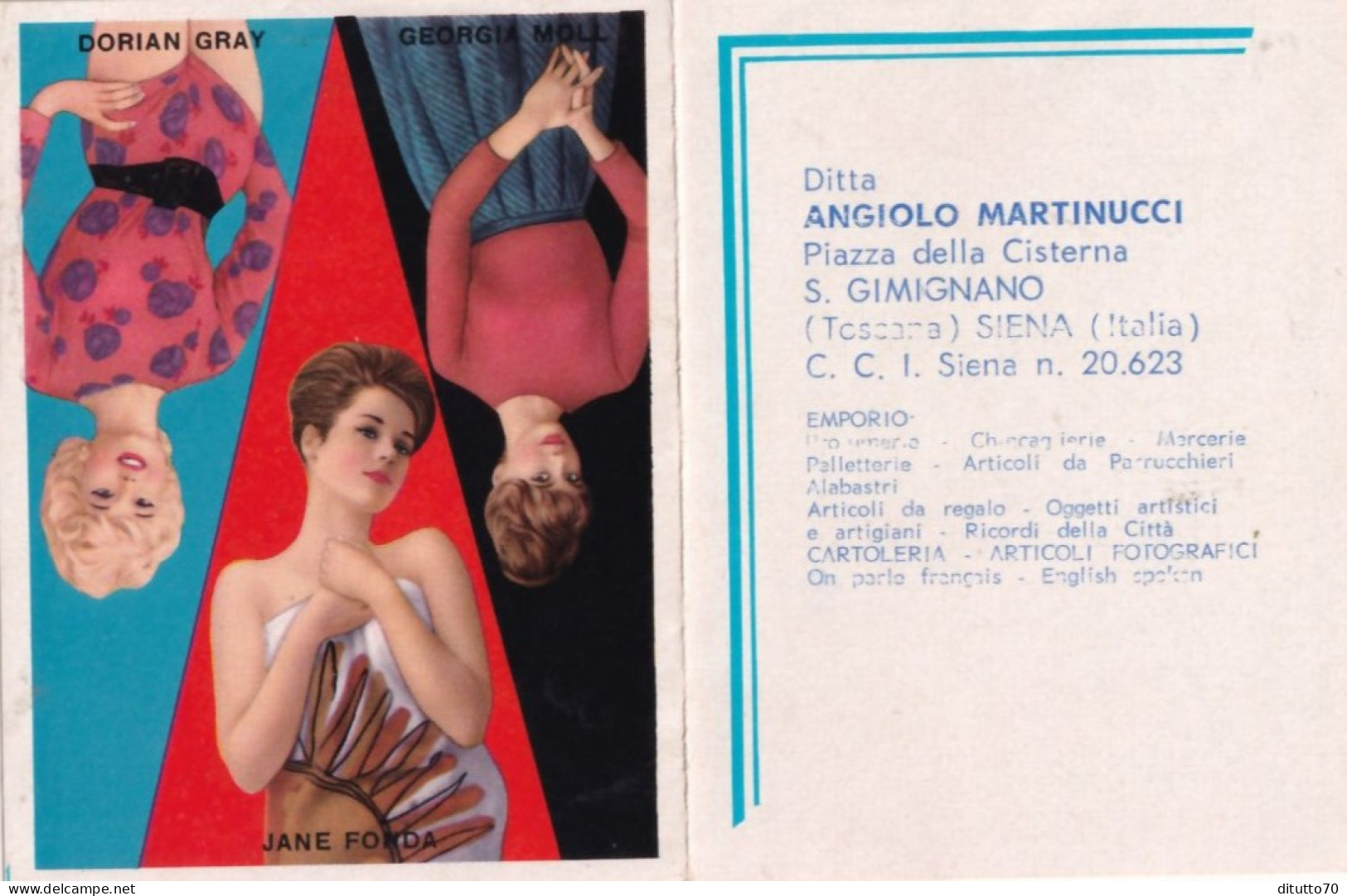 Calendarietto - Dorian Gray - Georgia Moll - Jane Fonda - Ditta Angiolo Mrtinucci - S.gimignano - Siena - Anno 1966 - Petit Format : 1961-70