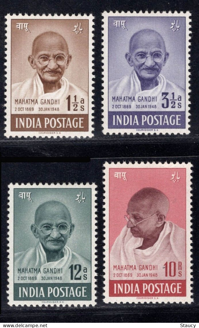 India 1948 Mahatma Gandhi Mourning 4v SET, VERY FINE FRONT, MINT GUM DISTURBED,  NICE COLOUR As Per Scan - Ongebruikt