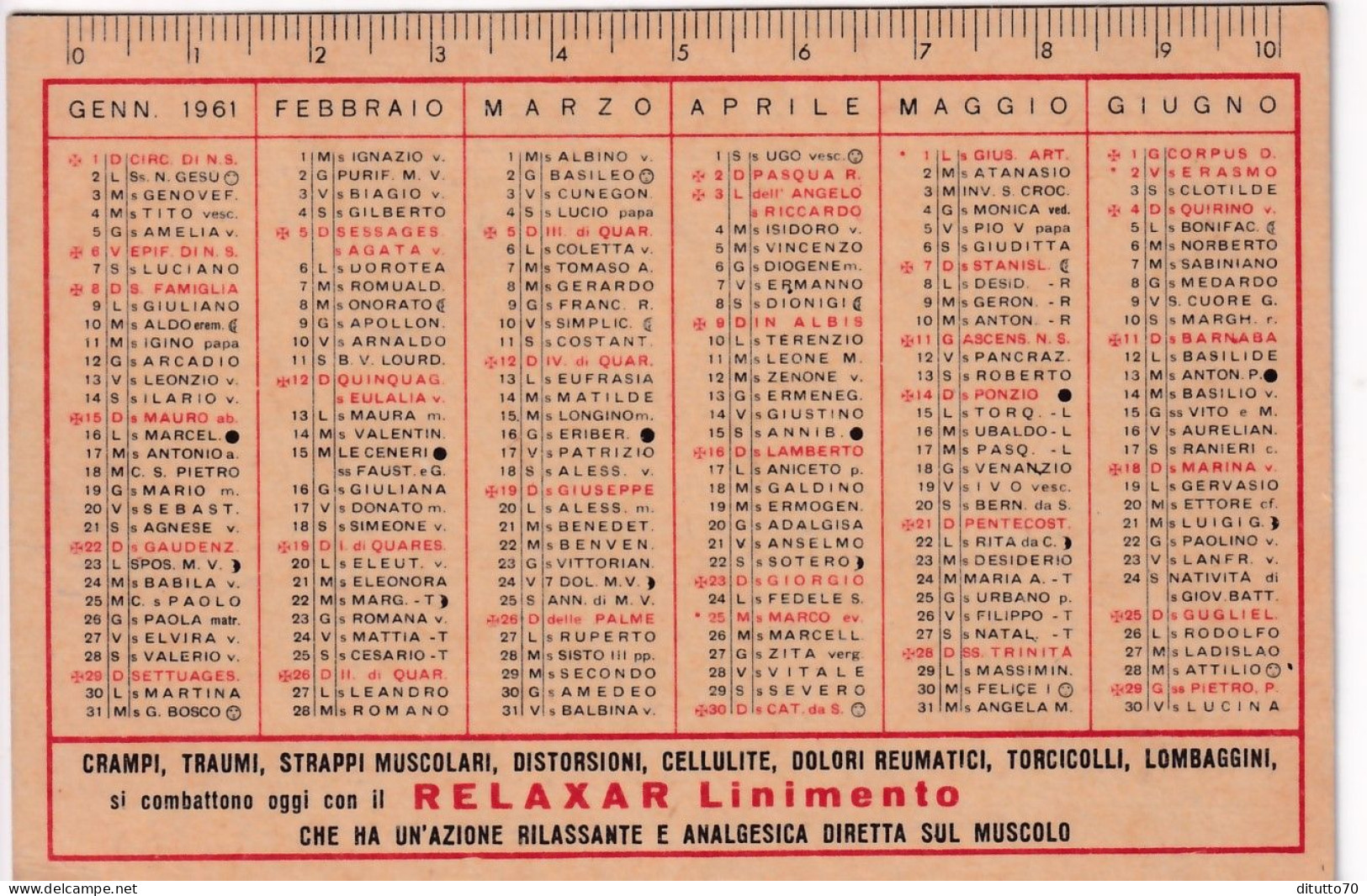 Calendarietto - Farmacia Italo Americana Di A.consoli - Catania - Anno 1961 - Petit Format : 1961-70