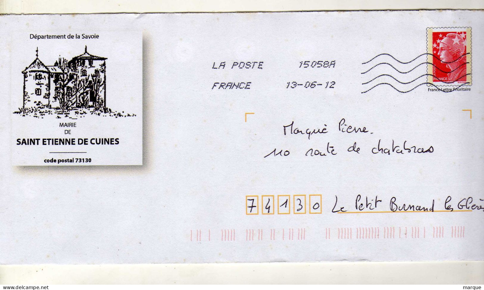 Enveloppe FRANCE Oblitération LA POSTE 15058/A 13/06/2012 - PAP:  Varia (1995-...)