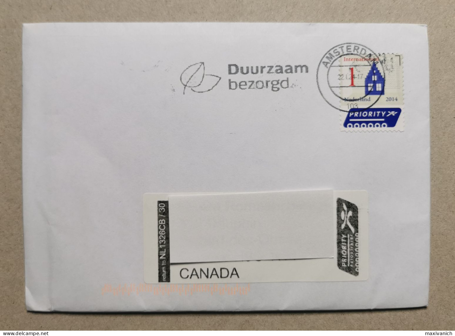 Netherlands 2014 Amsterdam House Dutch Icons "International 1" Cover To Canada - Used Stamps