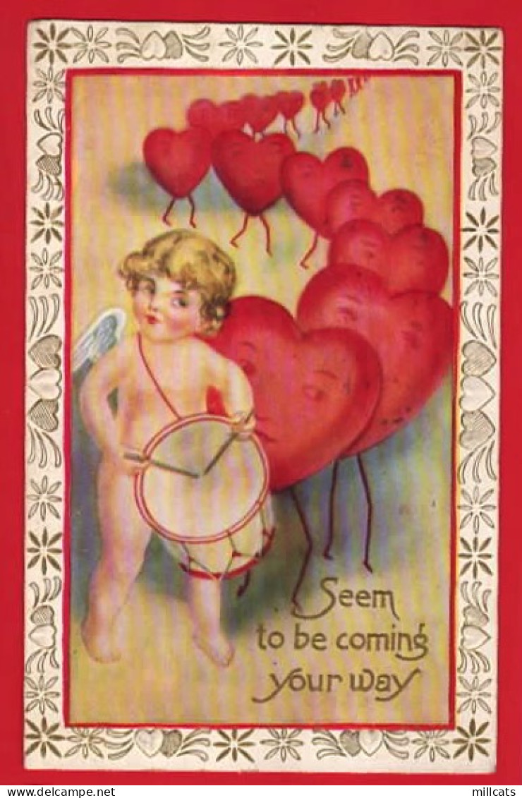 VALENTINE'S DAY  FANTASY HEARTS   CHERUB  ANGEL  Pu 1914 NICE CINCINNATI POSTMARK - Saint-Valentin