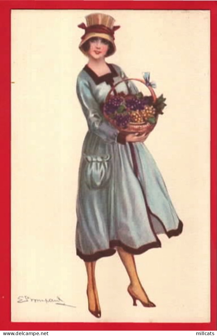 LUIGI BOMPARD      ART DECO GLAMOUR LADY WITH BASKET OF GRAPES    + BONNET  FASHION - Bompard, S.