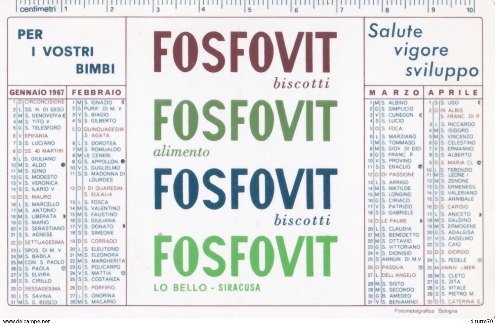 Calendarietto - Fosfovit - Anno 1967 - Petit Format : 1961-70