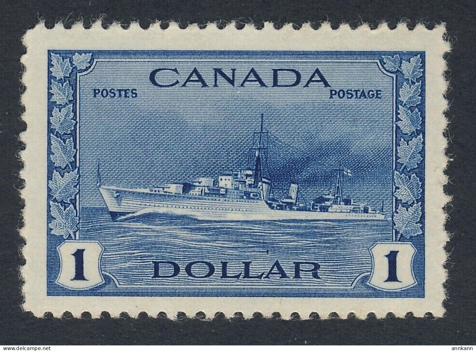 Canada $1.00 WW2 Stamp #262 - $1.00 Destroyer Battleship MNH VF GV= $120.00 - Neufs