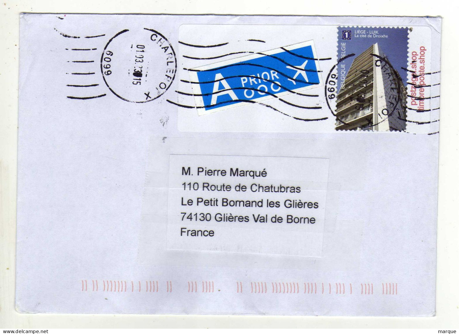 Enveloppe BELGIQUE BELGIE Oblitération CHARLEROI 01/03/2023 - Storia Postale