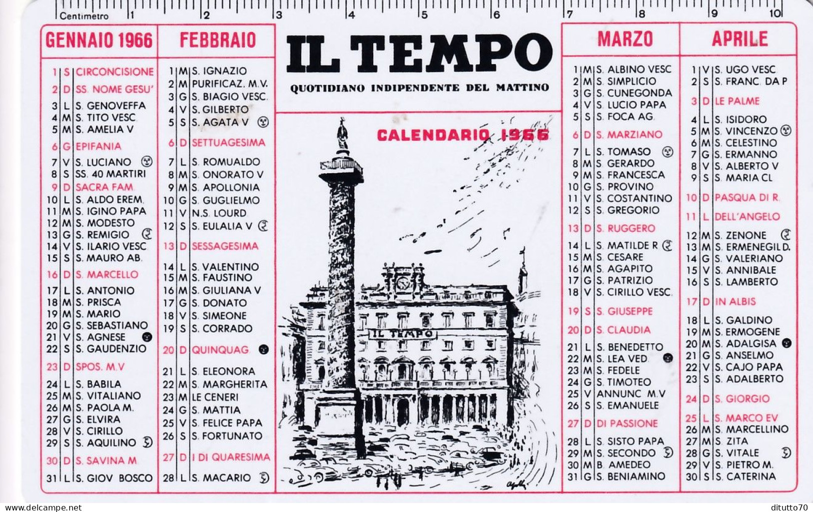 Calendarietto - Il Tempo - Quotidiano Indipendente Del Mattino - Anno 1966 - Petit Format : 1961-70