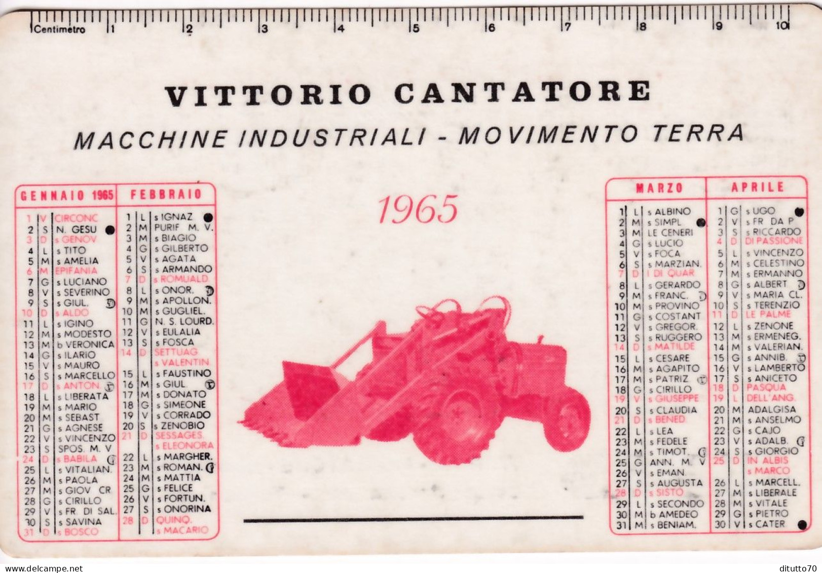 Calendarietto - Macchine Industriali - Movimento Terr - Vittorio Cantatore - Anno 1965 - Small : 1961-70