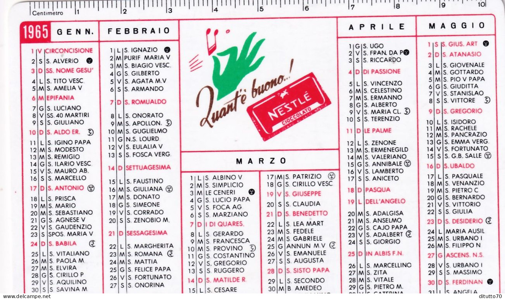 Calendarietto - Nestle - Anno 1965 - Petit Format : 1961-70