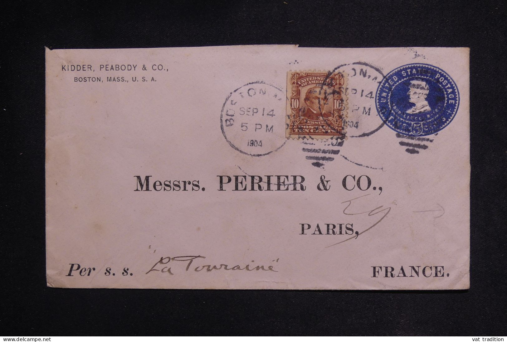 ETATS UNIS - Entier Postal Commercial + Complément De Boston Pour Paris En 1904 - L 149904 - 1901-20