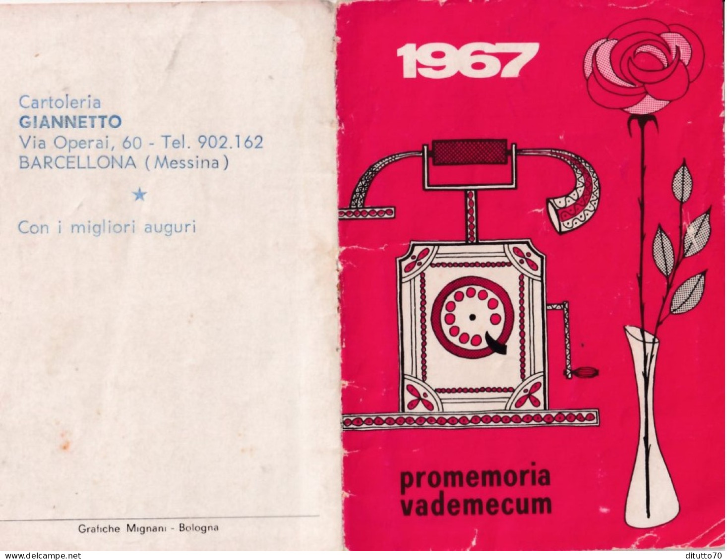 Calendarietto - Promemoria Vademecum - Cartoleria Giannetto - Barcellona - Messina - Anno 1967 - Petit Format : 1961-70