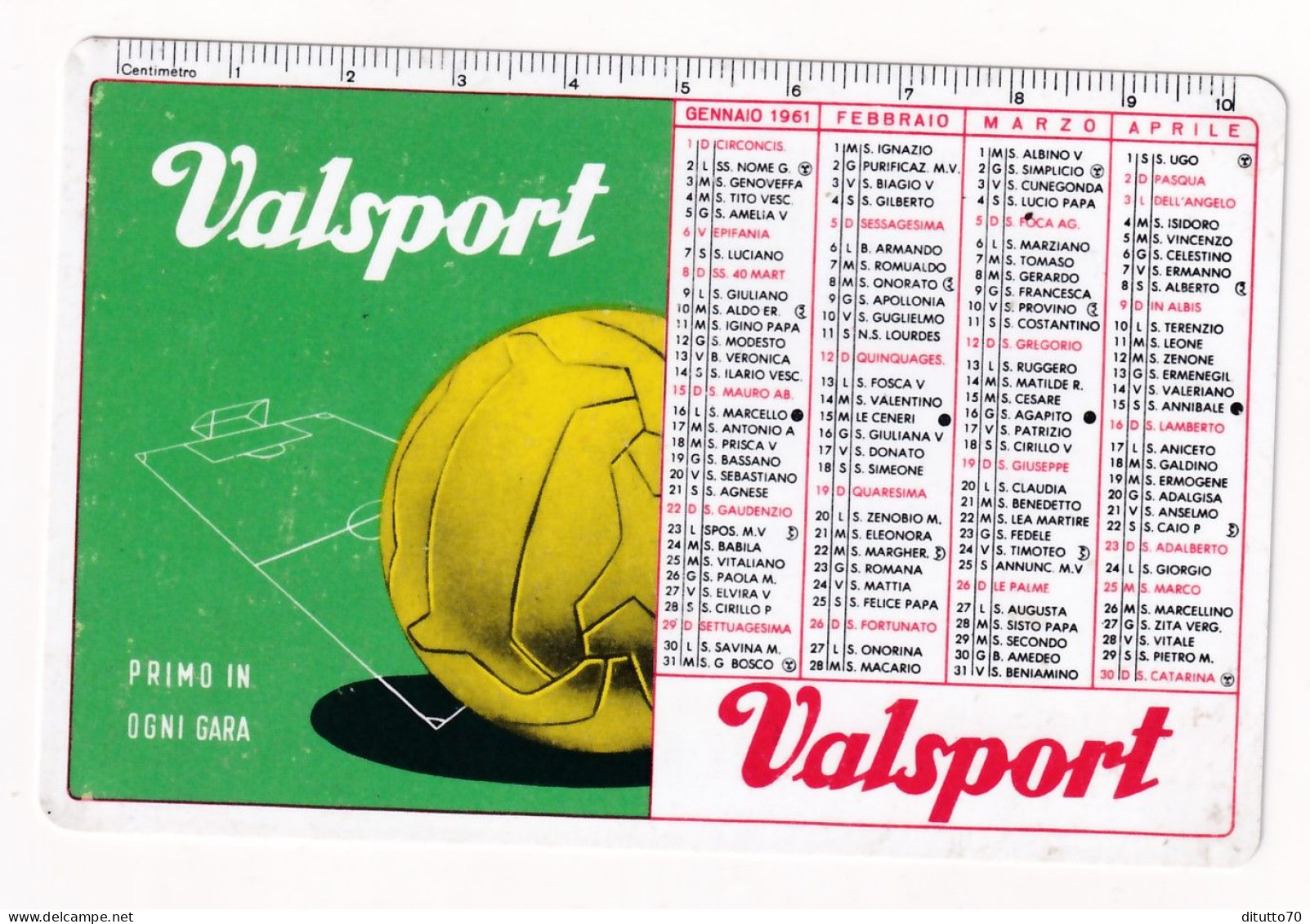 Calendarietto - Valsport - Palloni E Calzature - Anno 1961 - Formato Piccolo : 1961-70