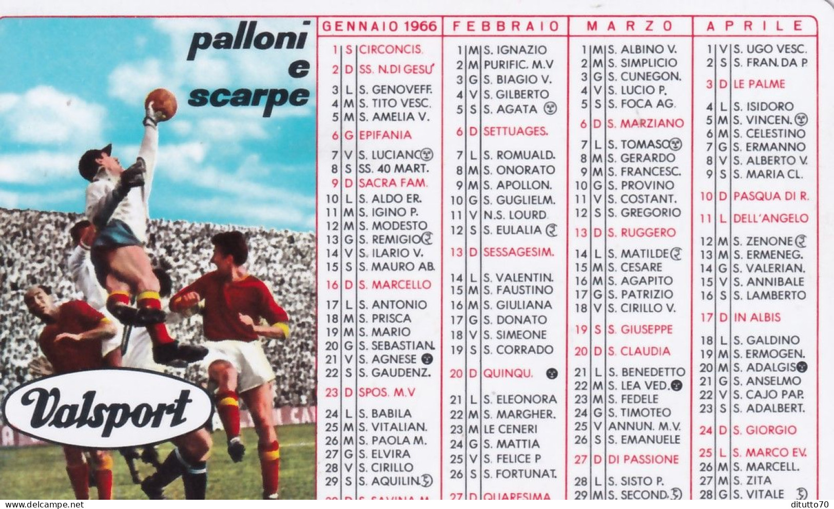 Calendarietto - Valsport - Palloni E Scarpe - Anno 1966 - Small : 1961-70