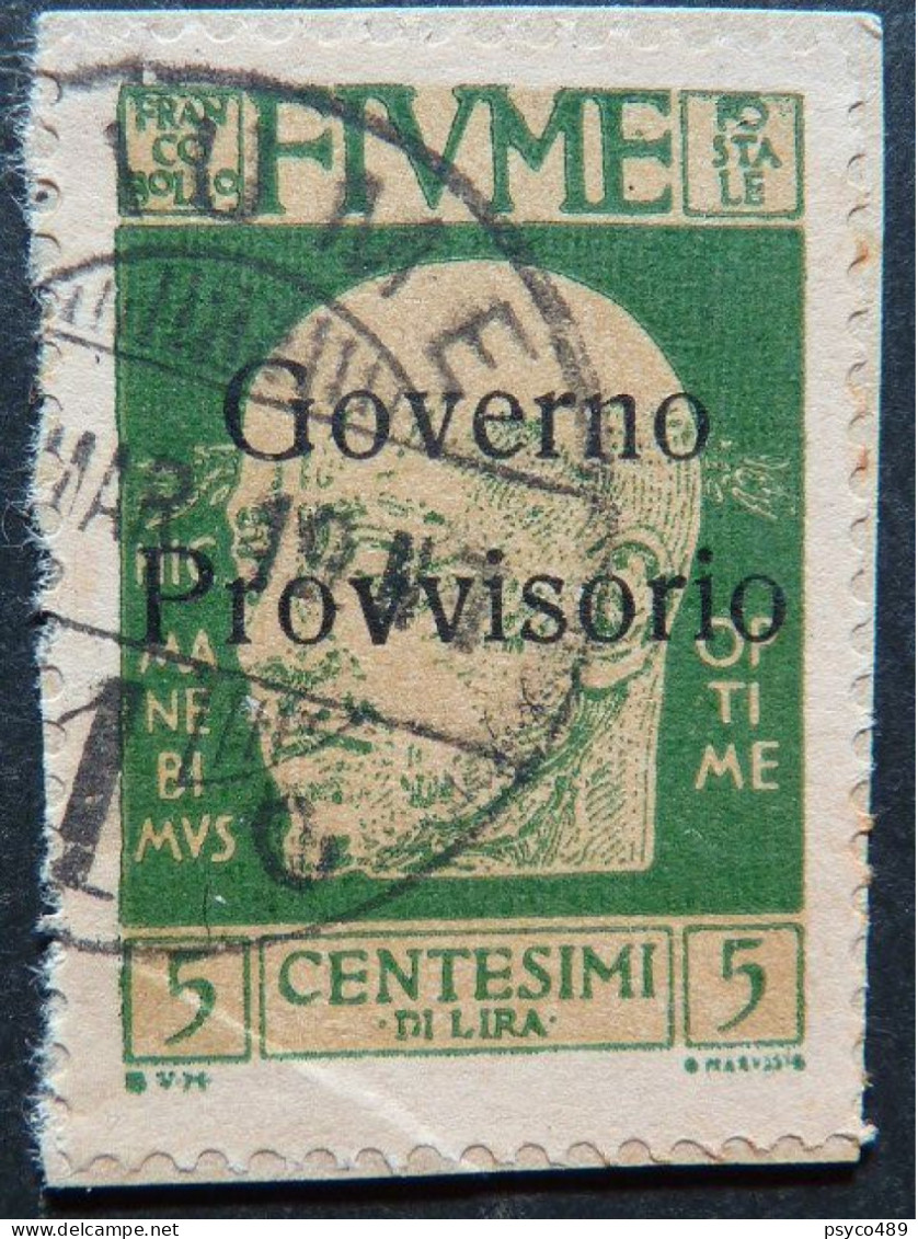 ITALIA Occupazioni Fiume-1921- "Governo Provvisorio" C. 5 Senza Trattino US° (descrizione) - Fiume