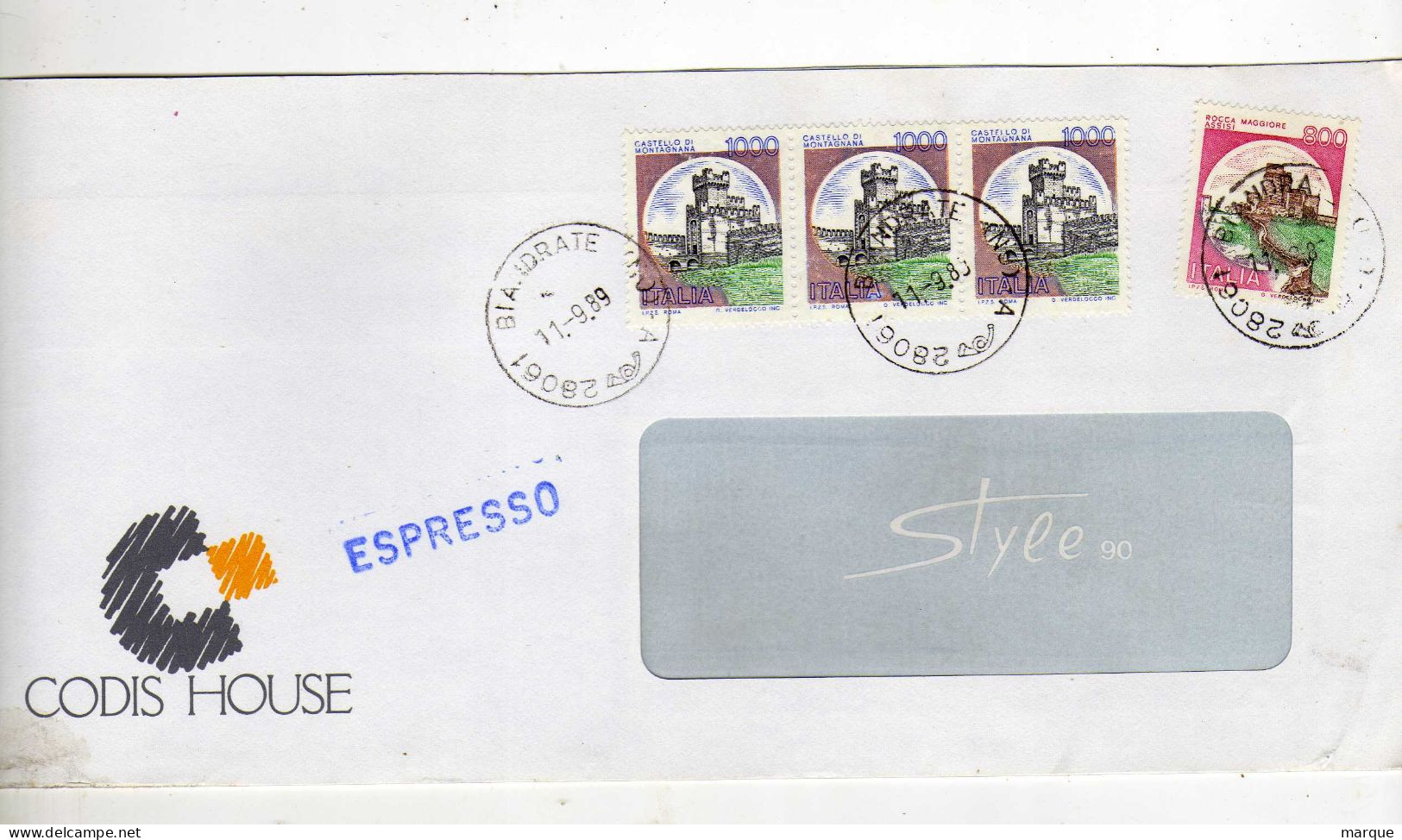 Enveloppe ITALIE ITALIA Oblitération 28061 BIANDRATE 11/09/1989 - 2001-10: Poststempel