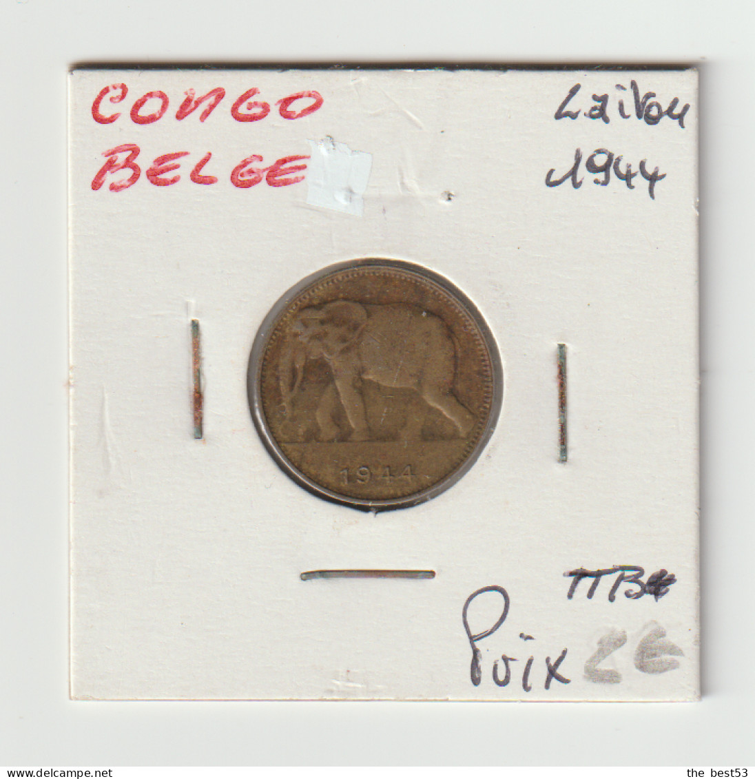 Congo Belge -  1 Franc  Laiton -  1944  -  TTB - 1934-1945: Leopold III