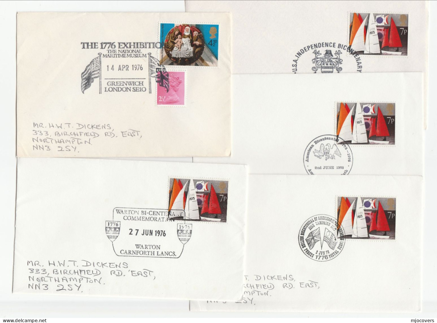 5 Diff GB Covers AMERICAN BICENTENNIAL EVENTS 1976 Stamps Usa Independence Cover - Indépendance USA