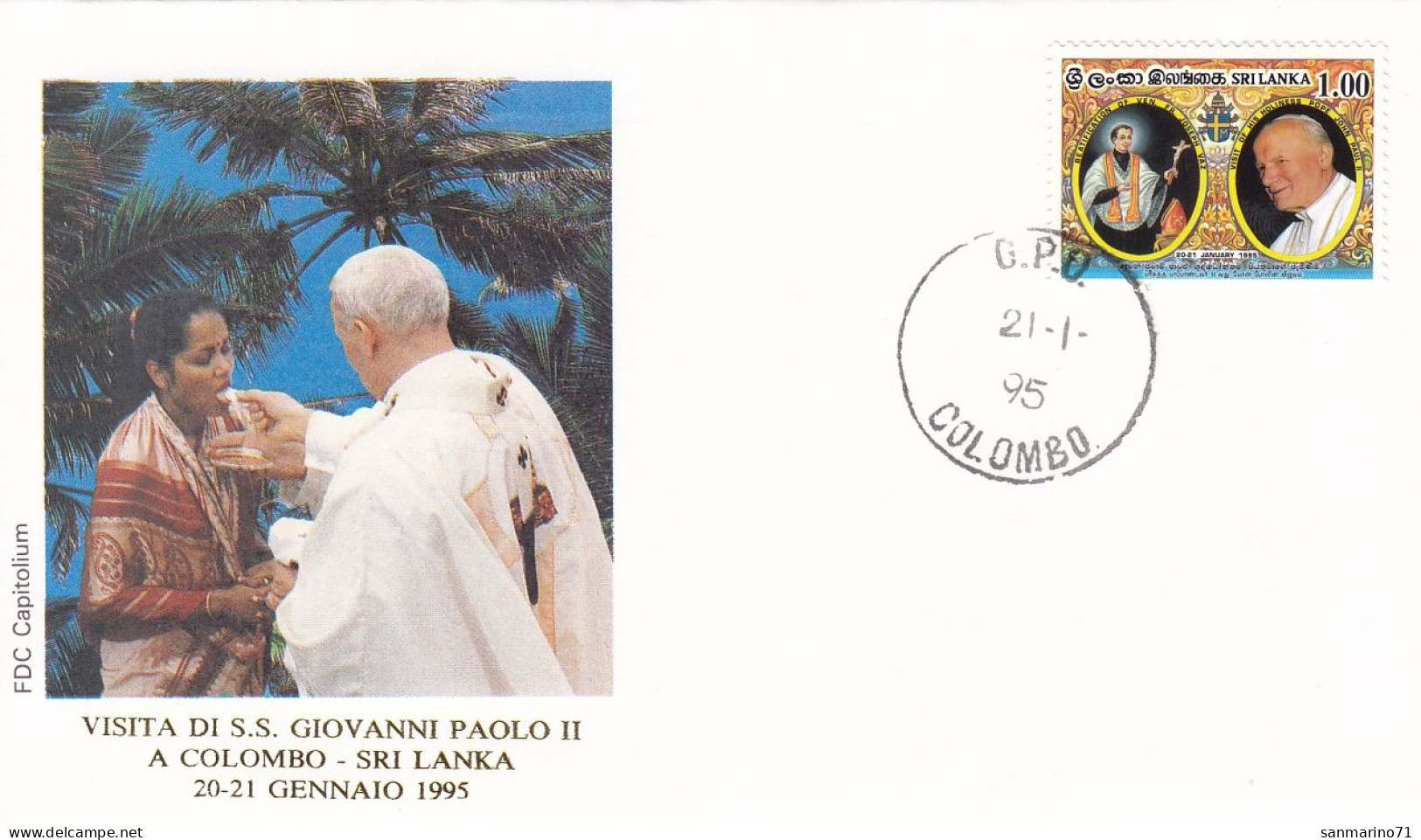 SRI LANKA Cover 7-33,popes Travel 1995 - Papi
