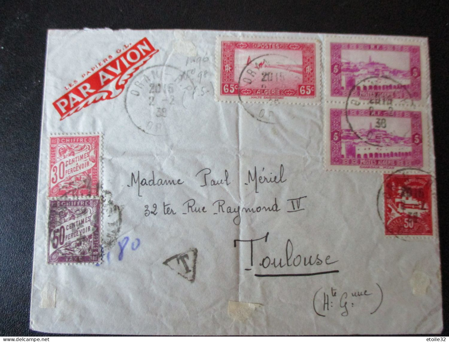 ALGERIE 2 Lettres 1938  1taxée - Collezioni & Lotti