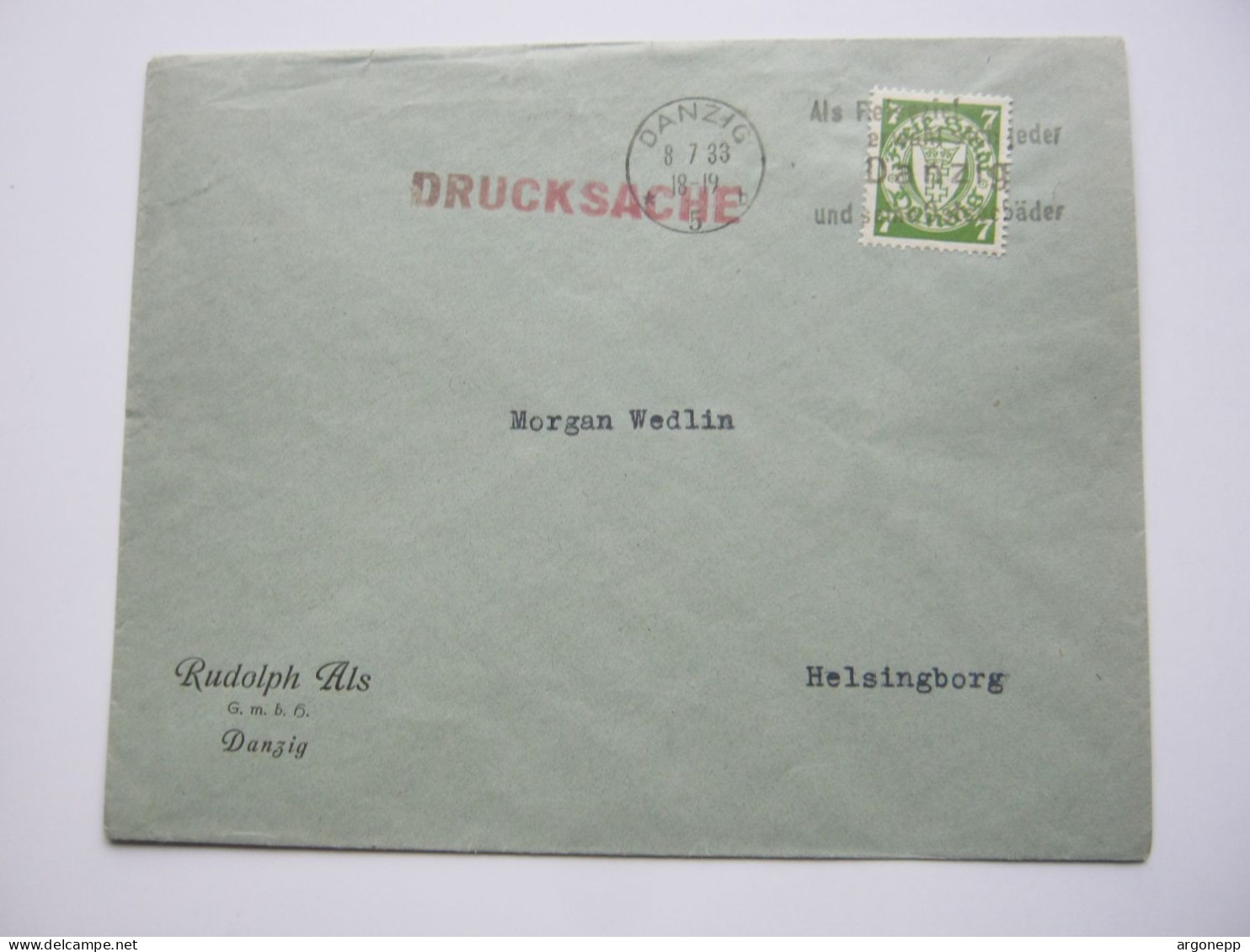 1933 , DANZIG , Drucksache  Nach Schweden Verschickt - Lettres & Documents