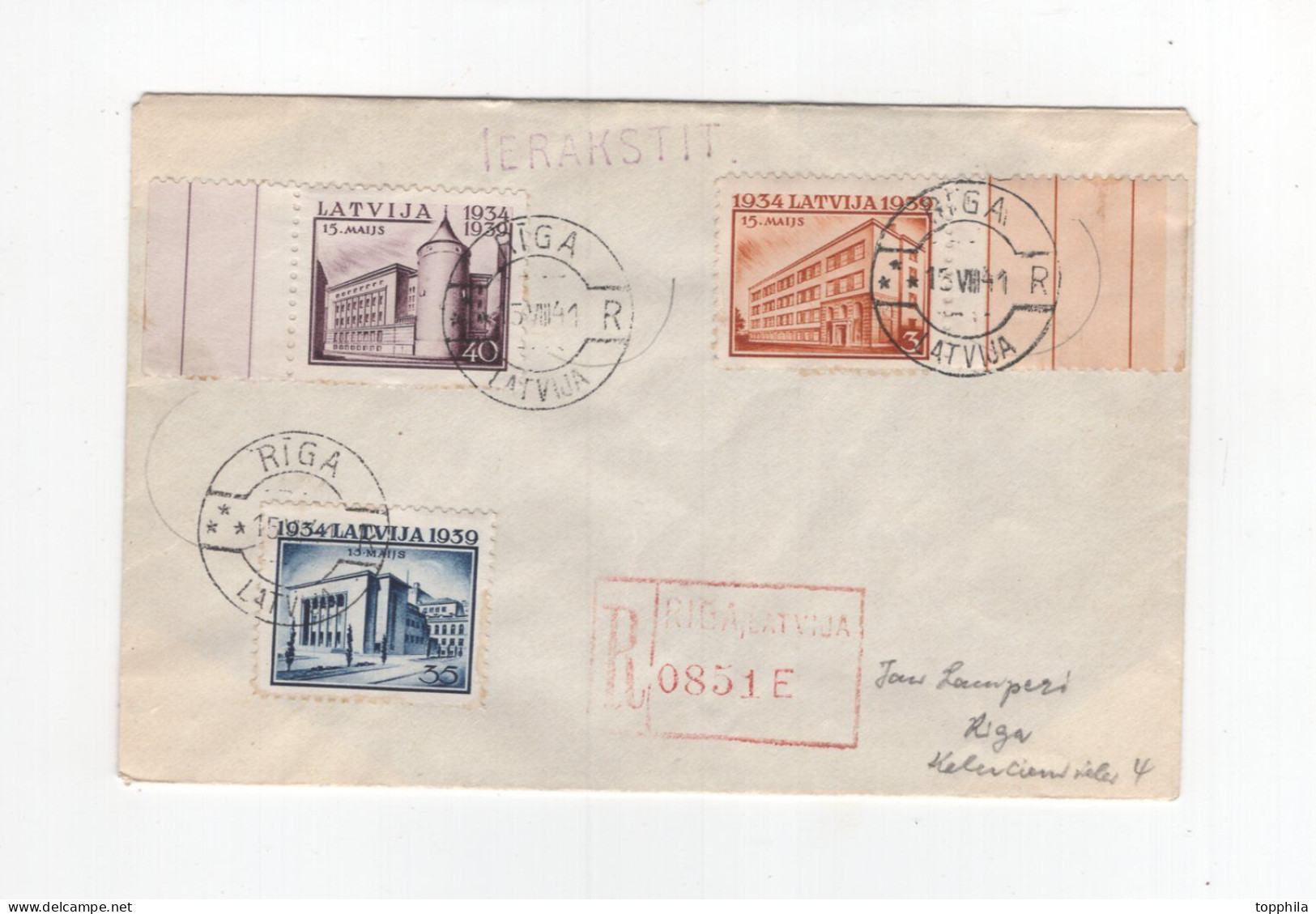 1941 Dt. Besetzung Lettland Orts R- Brief 5. Jahrestag Der Machtübernahme MI # 271, 276, 277 Gest. Riga - Lettland