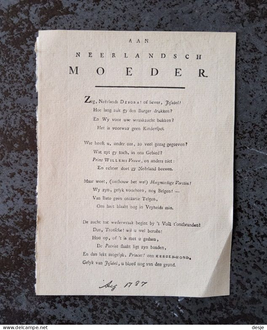 Aan Nederlandsch Moeder, Augustus 1787 - Dichtung