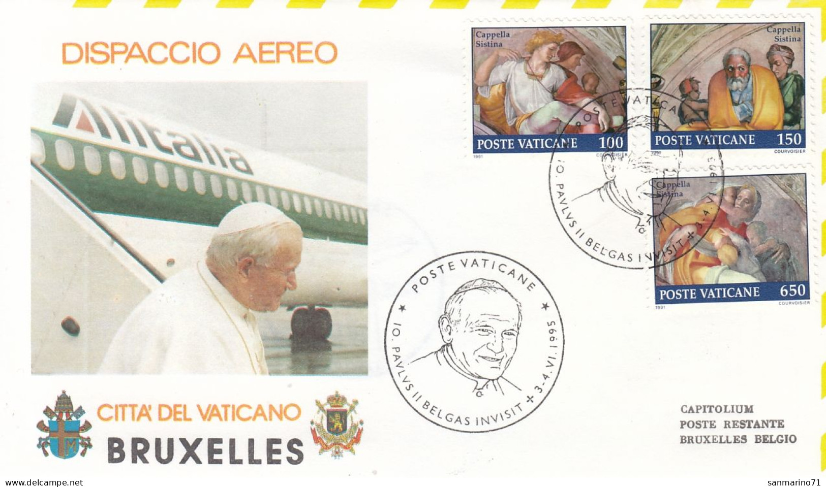 VATICAN Cover 7-44,popes Travel 1995,Belgium - Papi