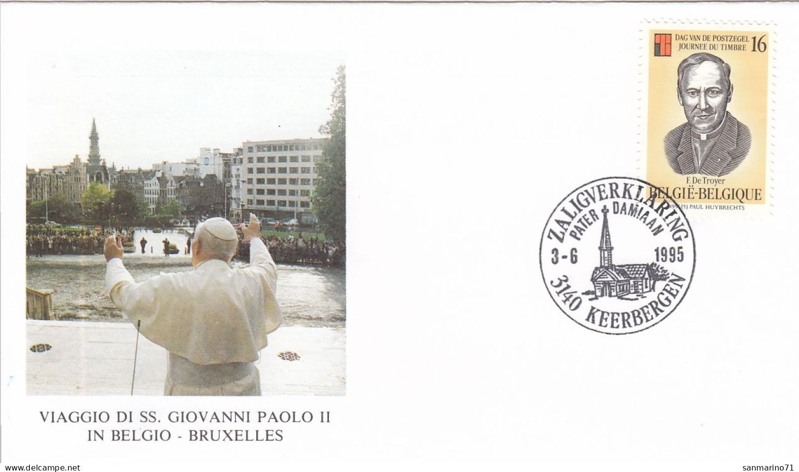 BELGIUM Cover 7-45,popes Travel 1995 - Papi