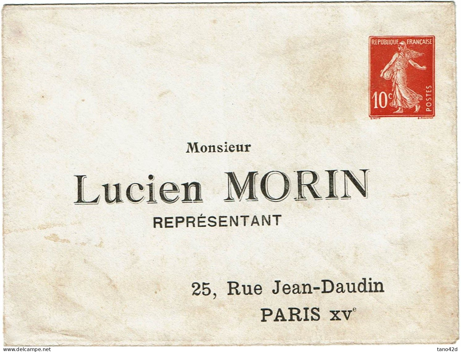 REF CTN88 - EP ENV SEMEUSE CAMEE 10c  NEUVE REPIQUAGE LUCIEN MORIN TRACES DE CHARNIERE - Overprinted Covers (before 1995)