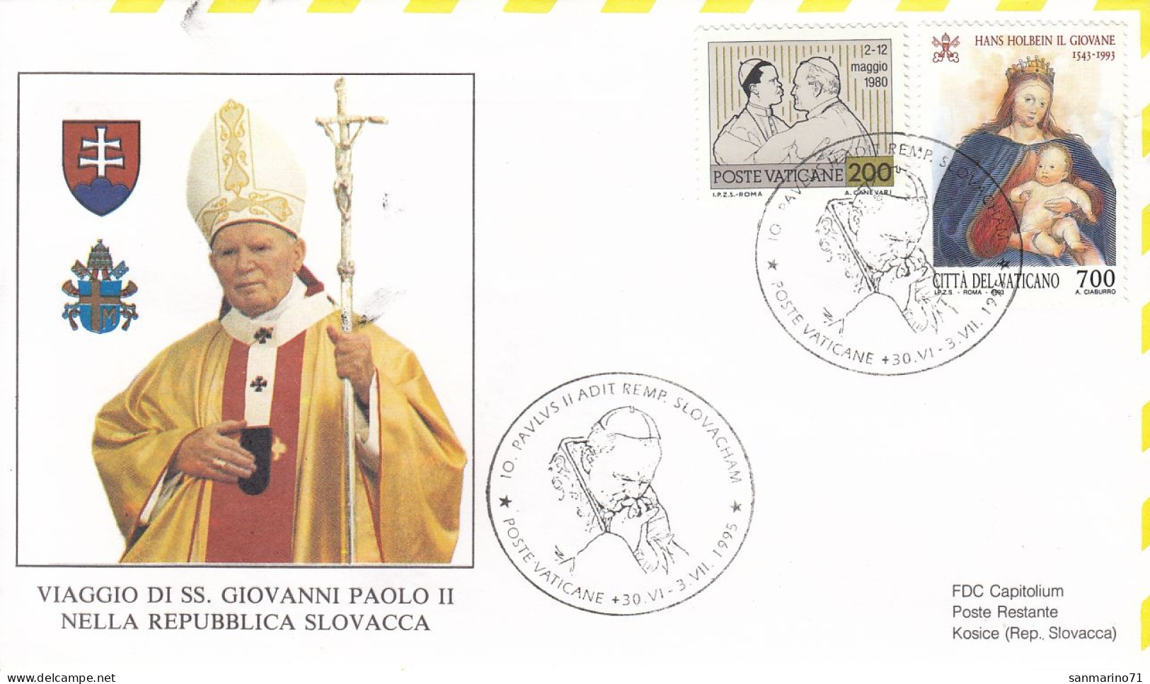 VATICAN Cover 7-47,popes Travel 1995,Slovakia - Papi