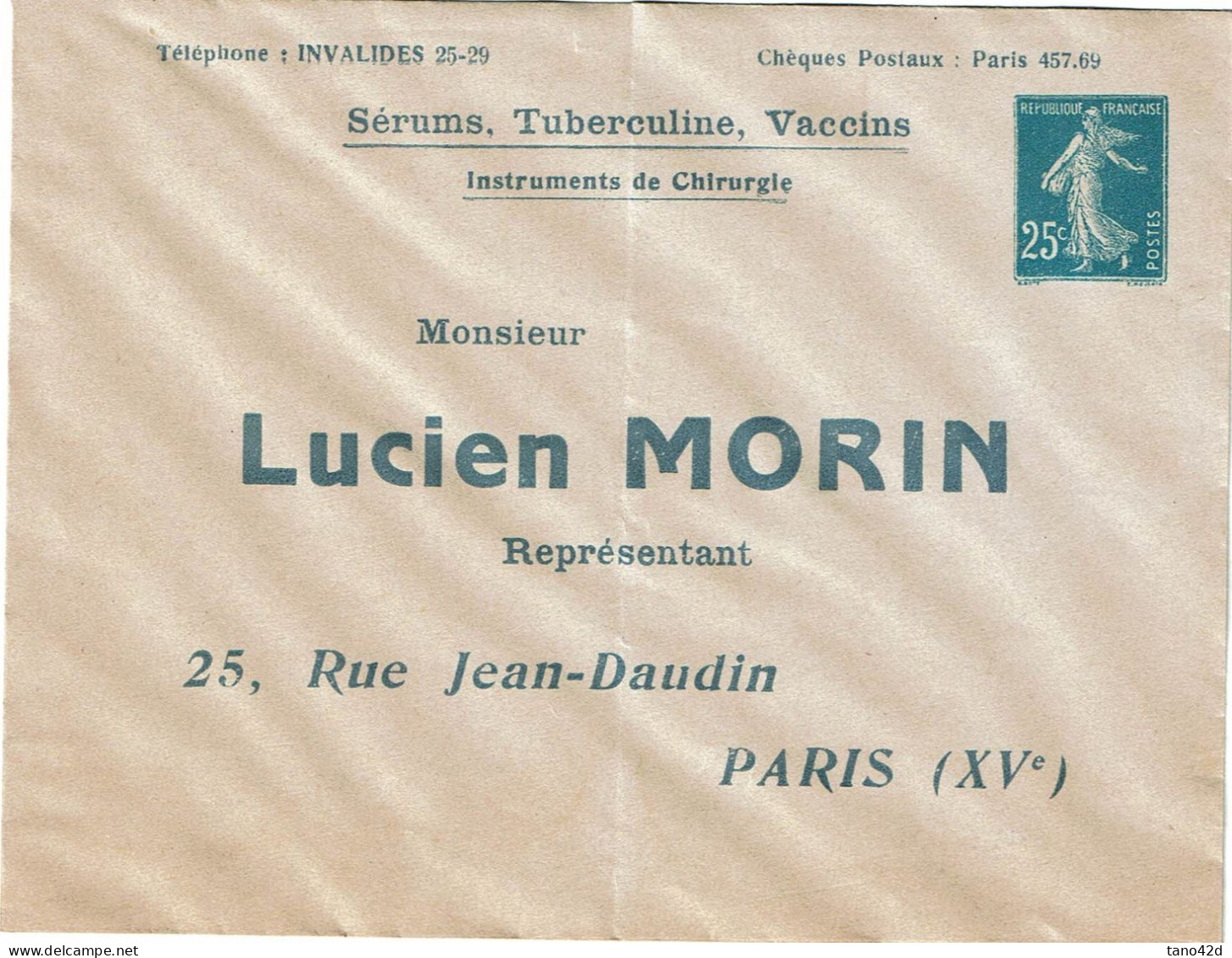 REF CTN88 - EP ENV SEMEUSE CAMEE 25c  NEUVE REPIQUAGE LUCIEN MORIN TRACES DE CHARNIERE - Overprinted Covers (before 1995)