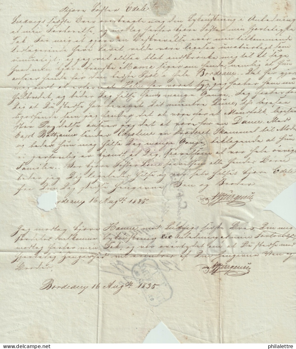 FRANCE / DENMARK Via HAMBURG 1835 Marque "TT / HAMBURG / 27 Aug. 35" In Transit On Letter From BORDEAUX To COPENHAGEN - 1801-1848: Precursori XIX