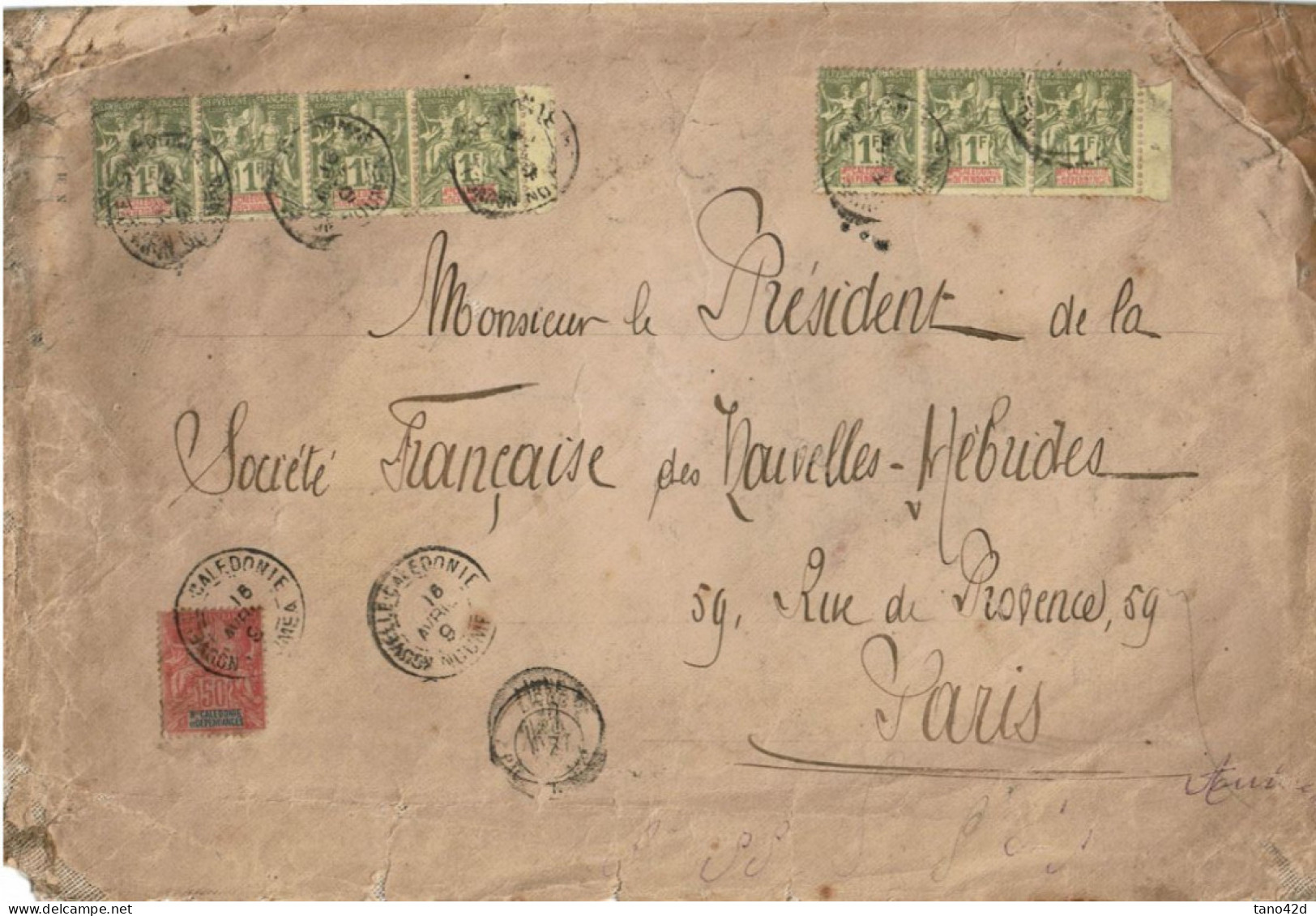 REF CTN88 - NOUVELLE CALEDONIE LETTRE PESANTE AU TARIF DE 7fr50  16/4/1897 - Briefe U. Dokumente