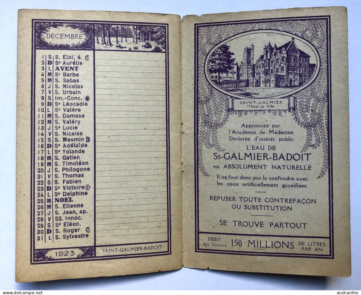 Petit Livret Calendrier Publicitaire 1923 - Saint Galmier Badoit - Eau Minérale - Klein Formaat: 1921-40