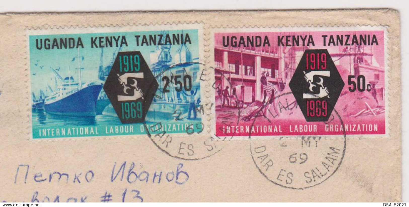 Uganda Kenya Tanzania 1969 Airmail Cover W/Topic Stamps, 50c+2'50 Labour-ILO New Fee Ovp., Sent To Bulgaria (68222) - Kenya, Uganda & Tanzania