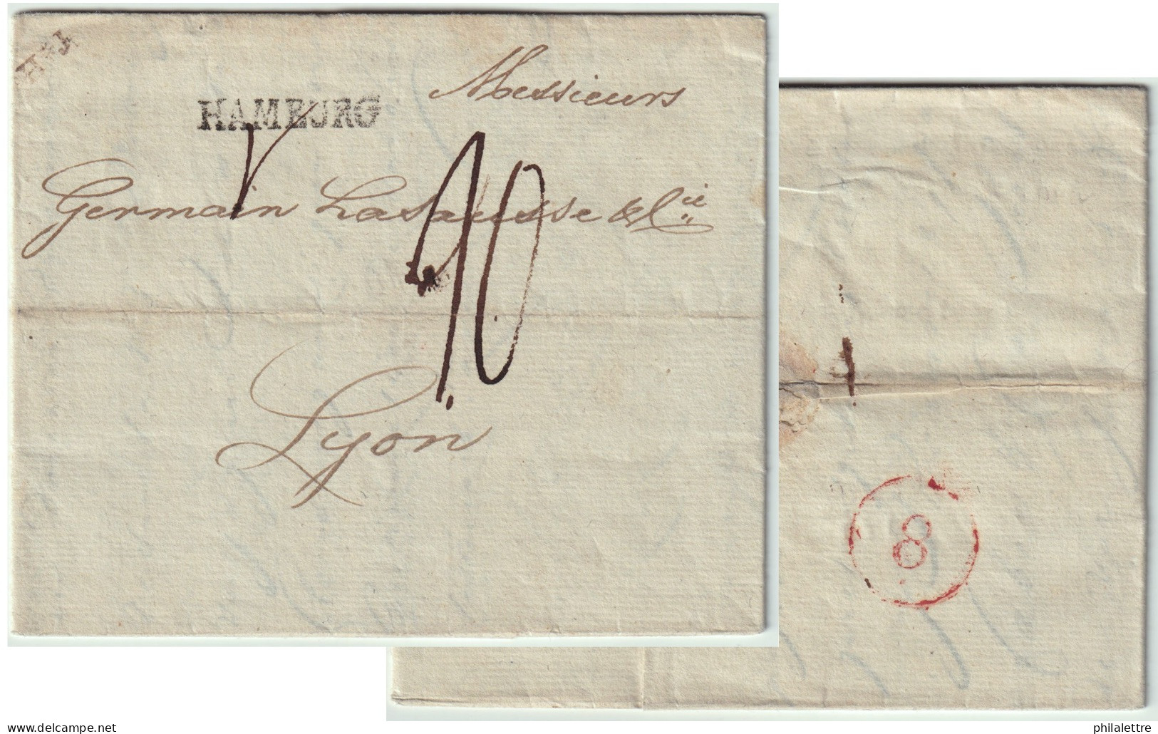 ALLEMAGNE / GERMANY / HAMBURG - 1802 - Straight Line "HAMBURG" Mark On Letter To Lyons, France - Hambourg