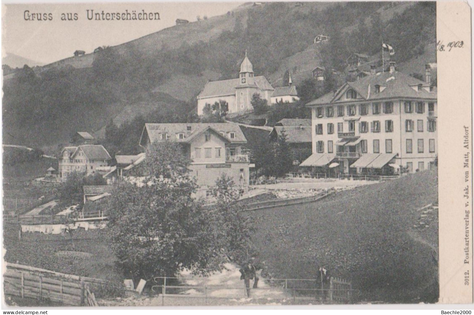 AK Schweiz: Gruss Aus Unterschächen, Teilansicht, Mit Hotel Klausen, Ungel. Um 1900 - Unterschächen