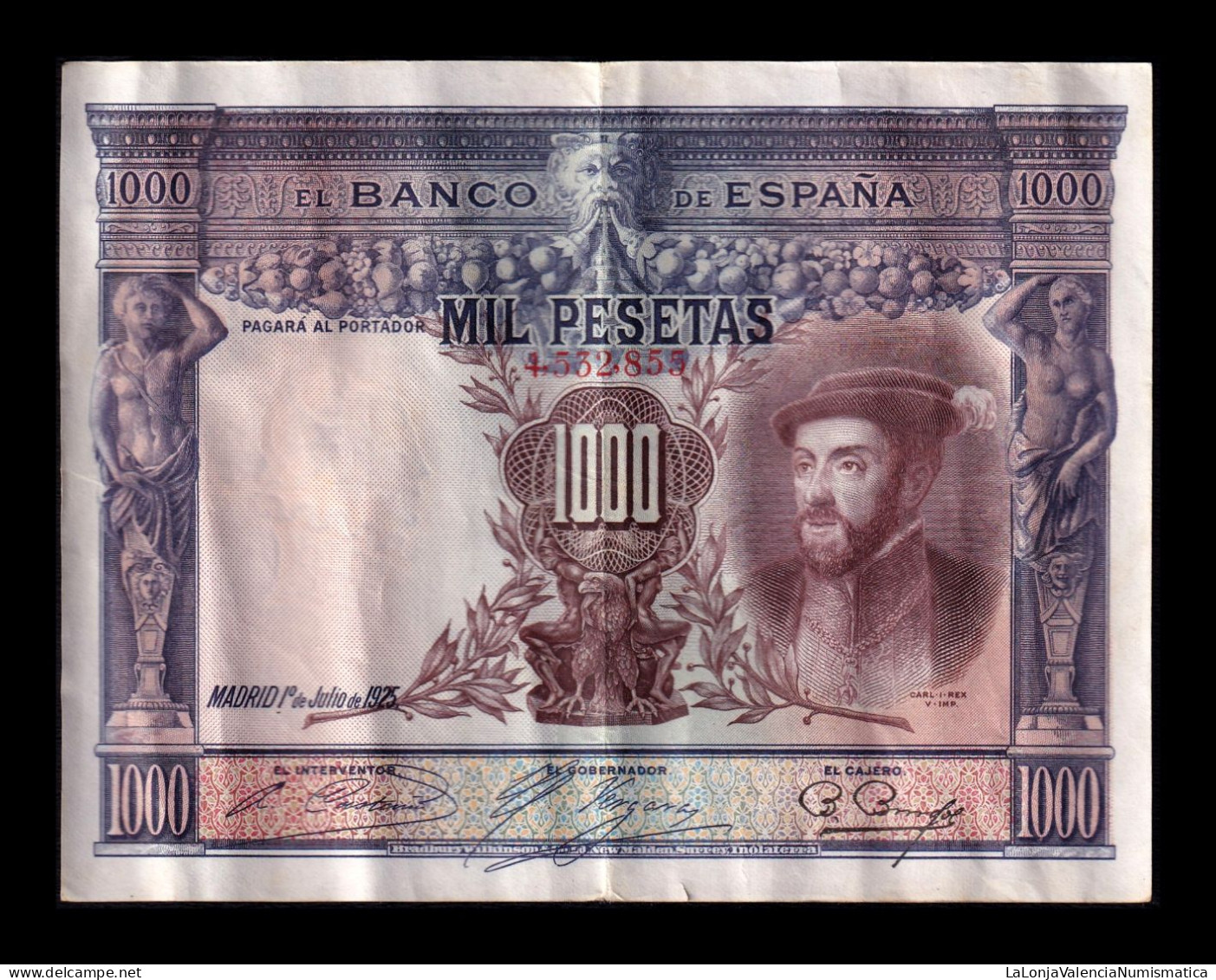 España Spain 1000 Pesetas Carlos I 1925 Pick 70c Bc/Mbc F/Vf - 1000 Pesetas