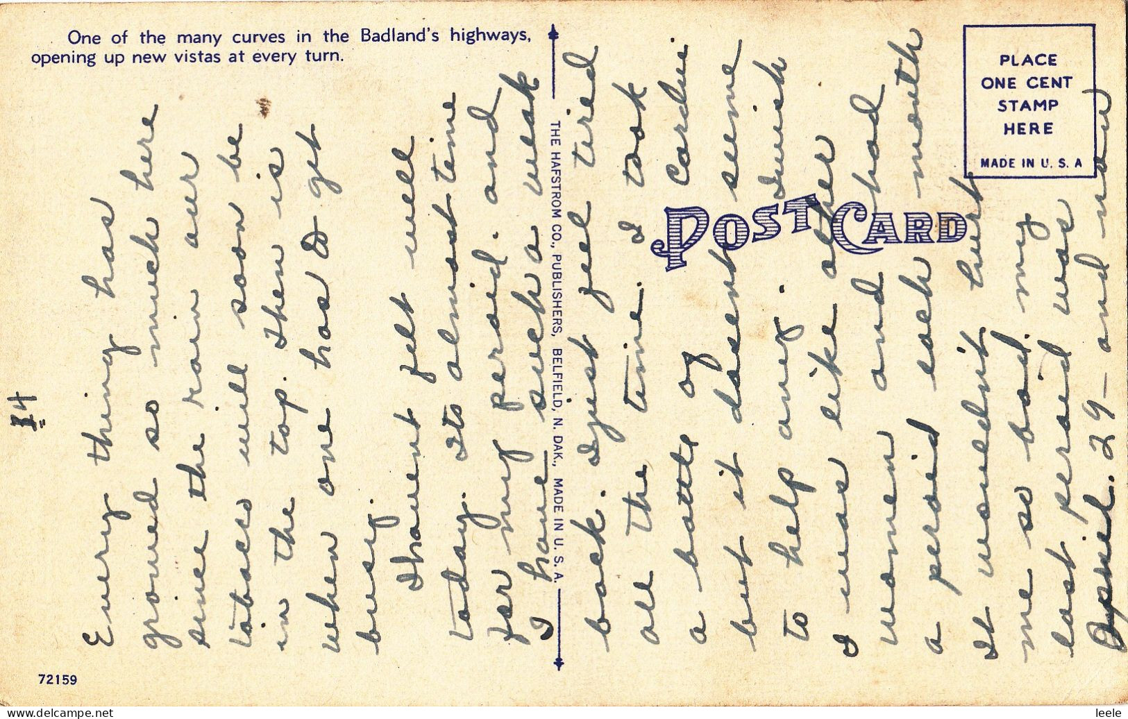 BP67. Vintage US Linen Postcard. US Highway 10 In North Dakota Badlands. - West Fargo