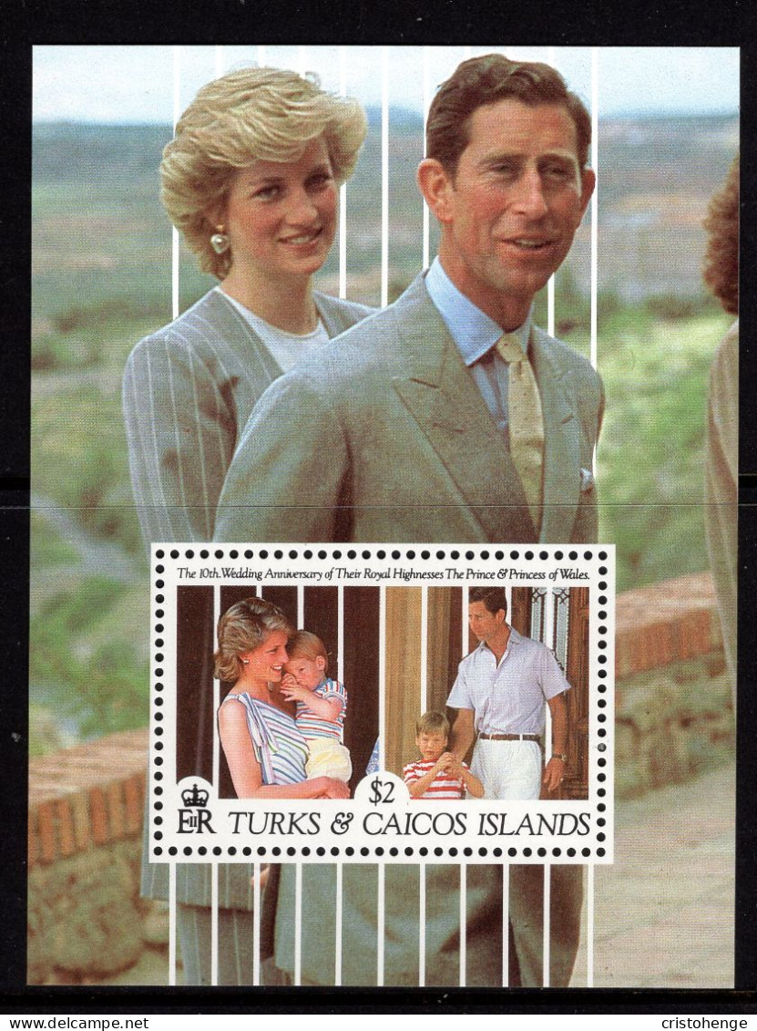 Turks & Caicos Islands 1991 10th Royal Wedding Anniversary MS MNH (SG MS1117) - Turks & Caicos (I. Turques Et Caïques)