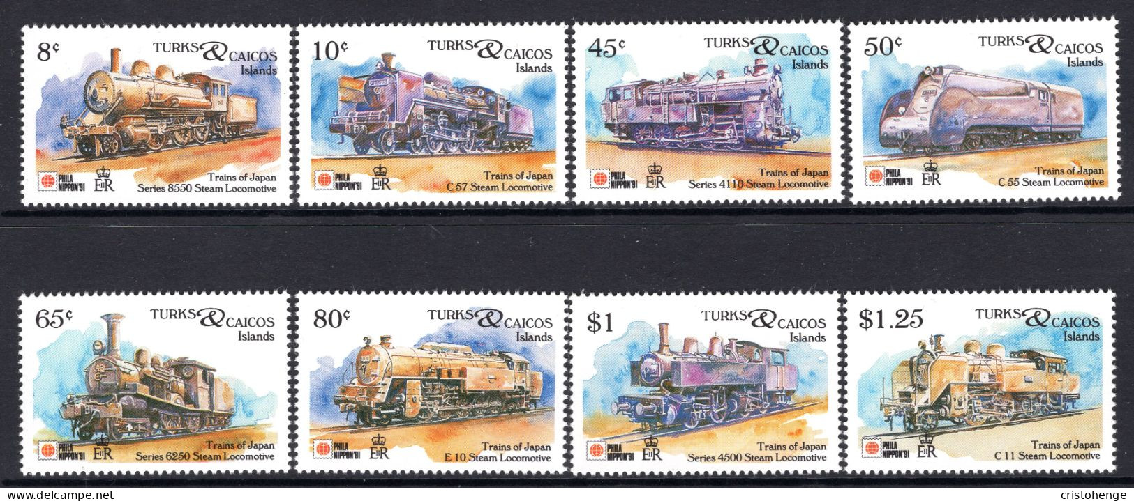 Turks & Caicos Islands 1991 Phila Nippon '91 - Steam Locomotives Set MNH (SG 1127-1134) - Turks & Caicos (I. Turques Et Caïques)