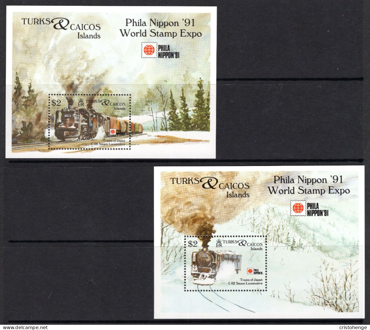 Turks & Caicos Islands 1991 Phila Nippon '91 - Steam Locomotives MS Set MNH (SG MS1134a&b) - Turks & Caicos (I. Turques Et Caïques)