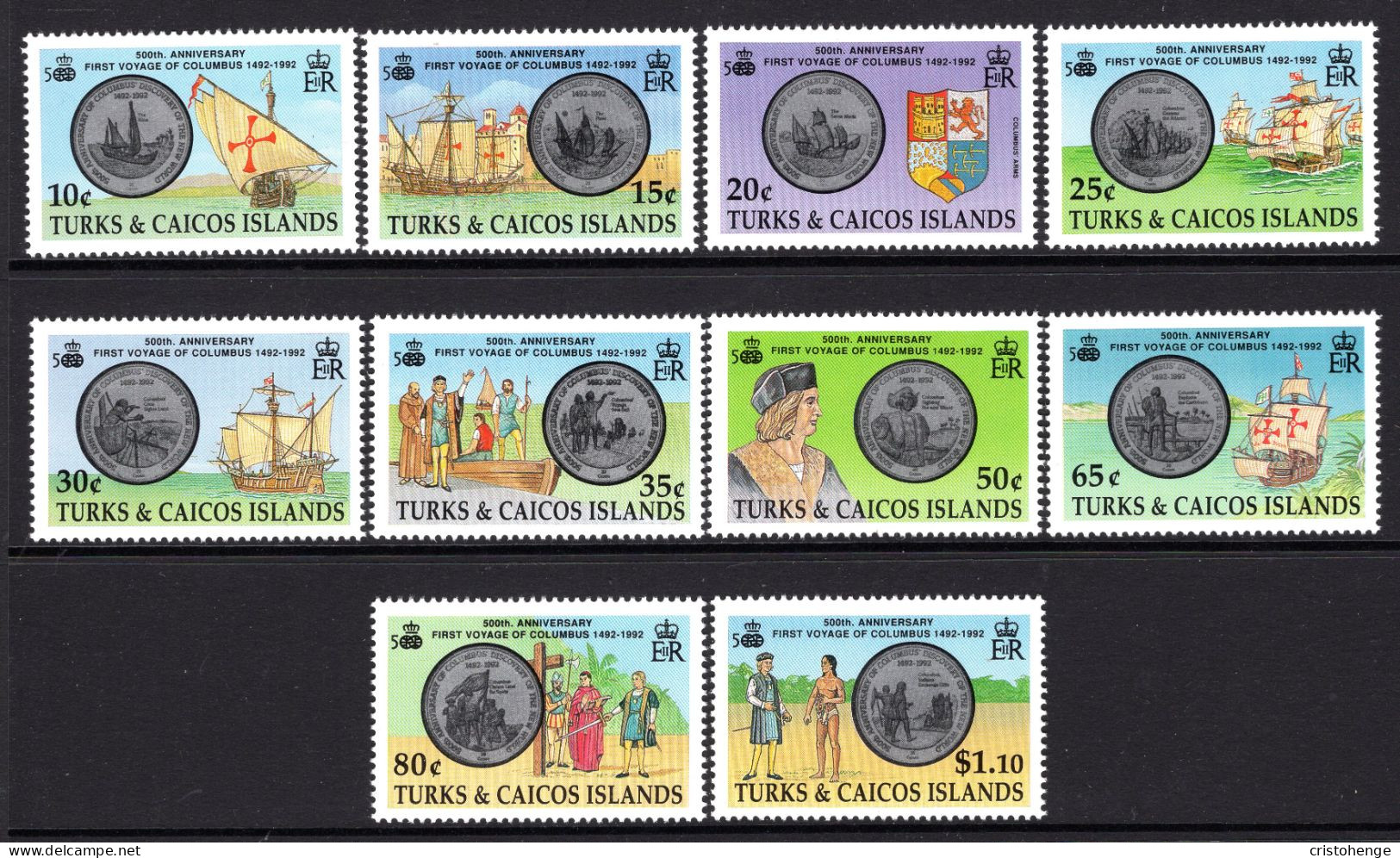 Turks & Caicos Islands 1992 Discovery Of Americas - Coins Set MNH (SG 1166-1175) - Turks & Caicos (I. Turques Et Caïques)