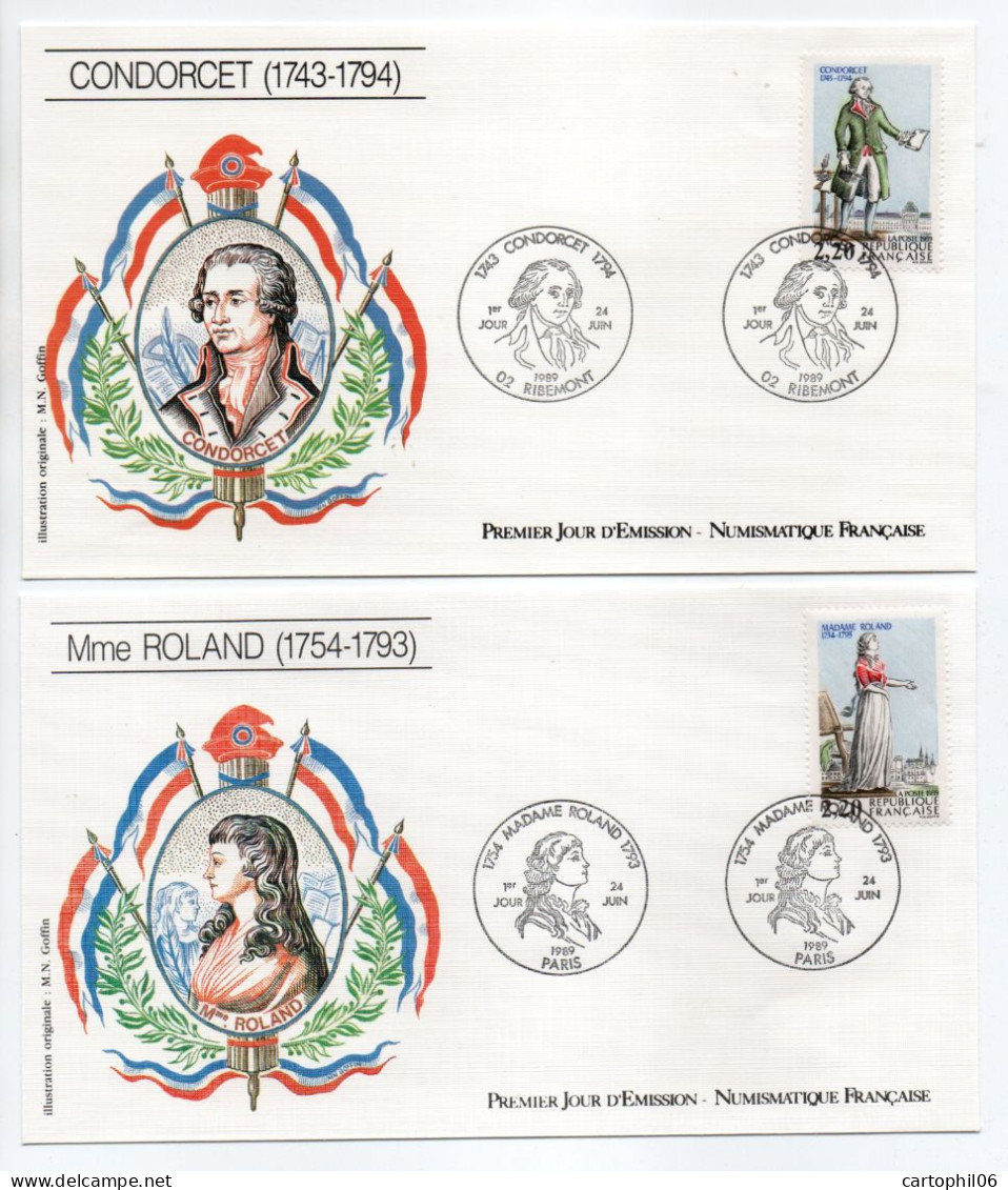 - 4 FDC PERSONNAGES DE LA RÉVOLUTION FRANCAISE 1989 - CONDORCET, ROLAND, DESMOULINS, KELLERMANN - - French Revolution