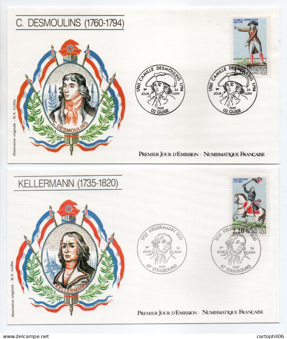 - 4 FDC PERSONNAGES DE LA RÉVOLUTION FRANCAISE 1989 - CONDORCET, ROLAND, DESMOULINS, KELLERMANN - - French Revolution