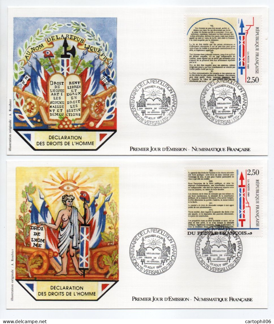 - 4 FDC BICENTENAIRE DE LA DÉCLARATION DES DROITS DE L'HOMME ET DU CITOYEN 1989 - - Rivoluzione Francese