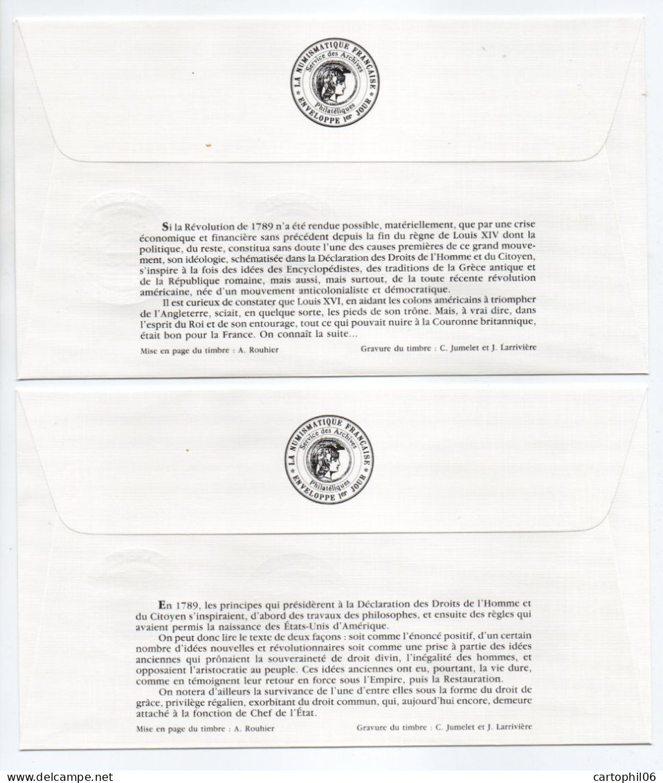 - 4 FDC BICENTENAIRE DE LA DÉCLARATION DES DROITS DE L'HOMME ET DU CITOYEN 1989 - - Rivoluzione Francese