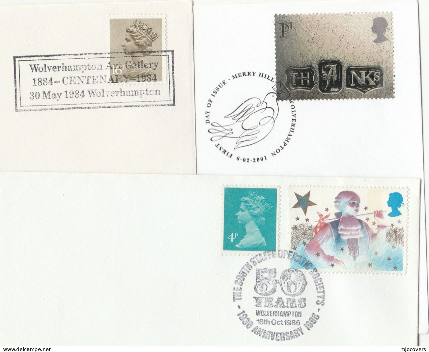 3 Diff WOLVERHAMPTON Event COVERS Gb Stamps Cover 1984 -2001 - Covers & Documents